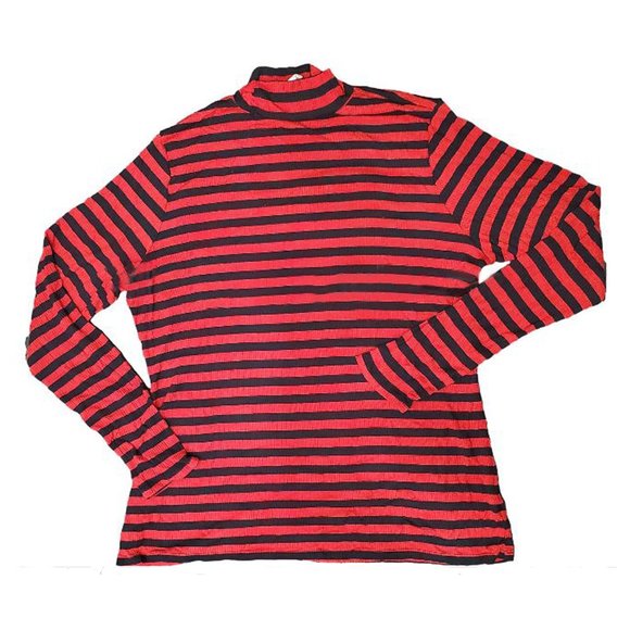 Arizona Long-Sleeve Mockneck Ribbed Red Black Stripe T Juniors Plus Size 2X - Picture 1 of 5